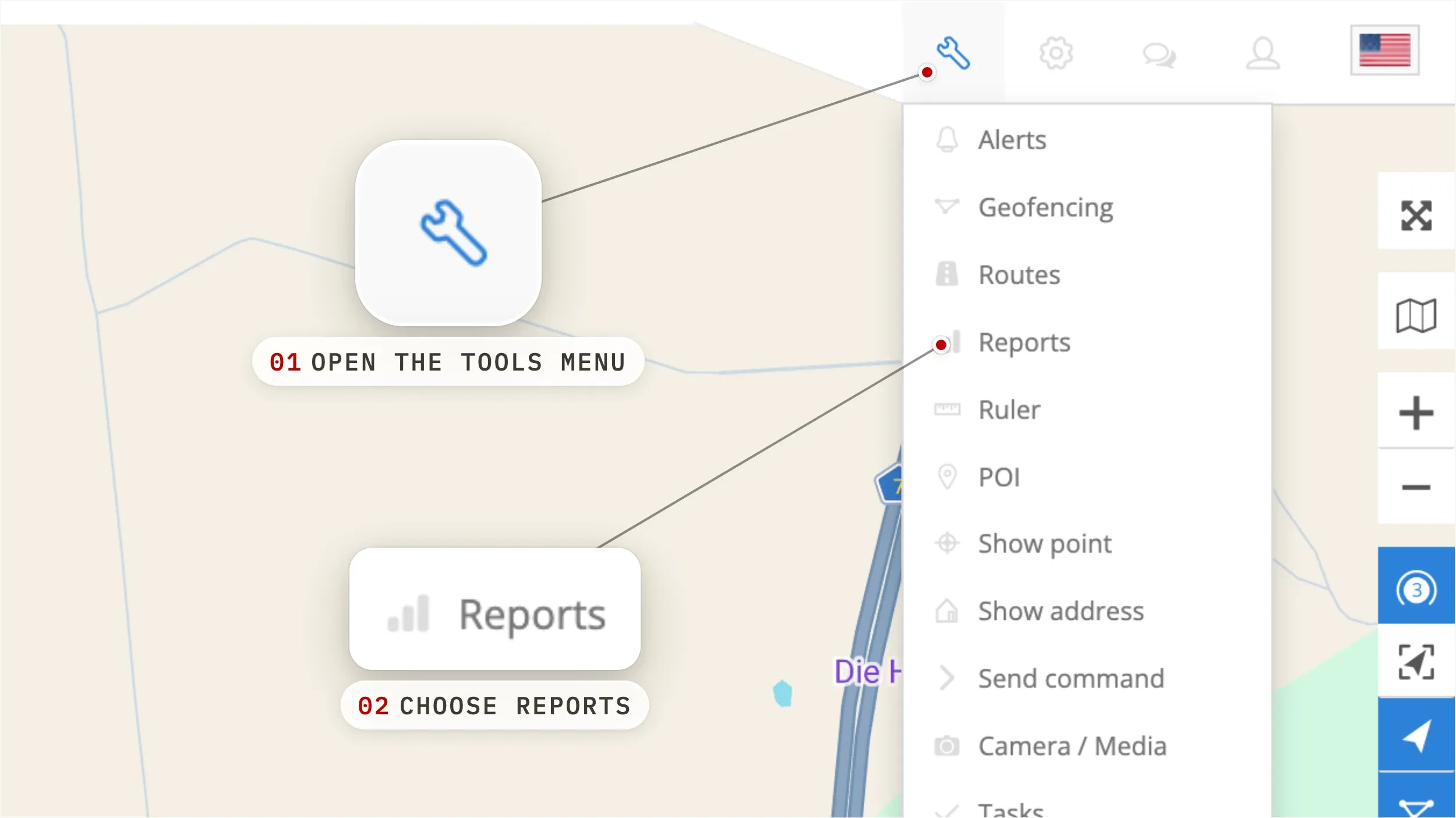 Open Reports from the Tools menu — step 1