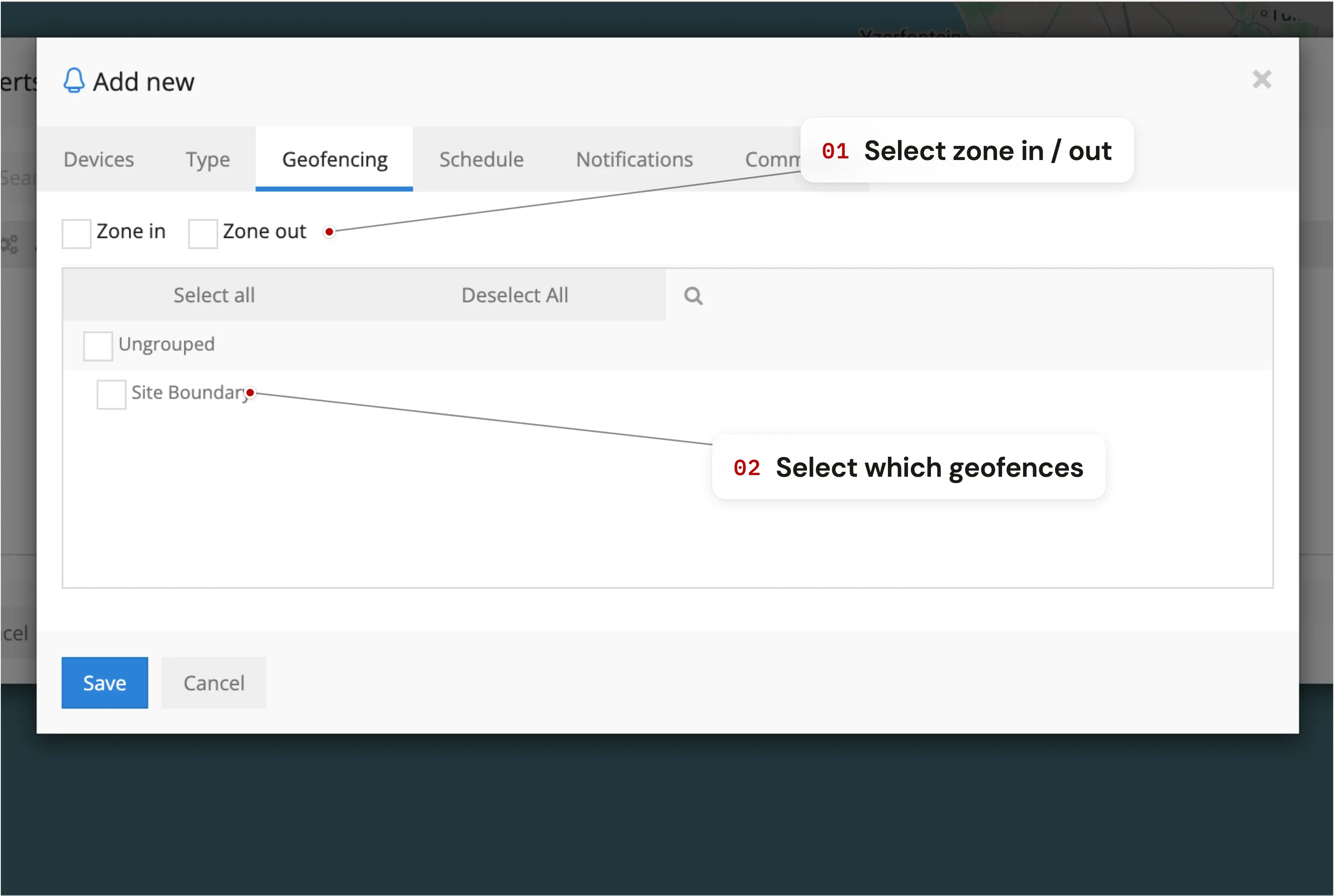 Link to geofences (optional) — step 5